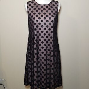 Nine West Shift Dress Black Polka Dot Sheer Fully Lined